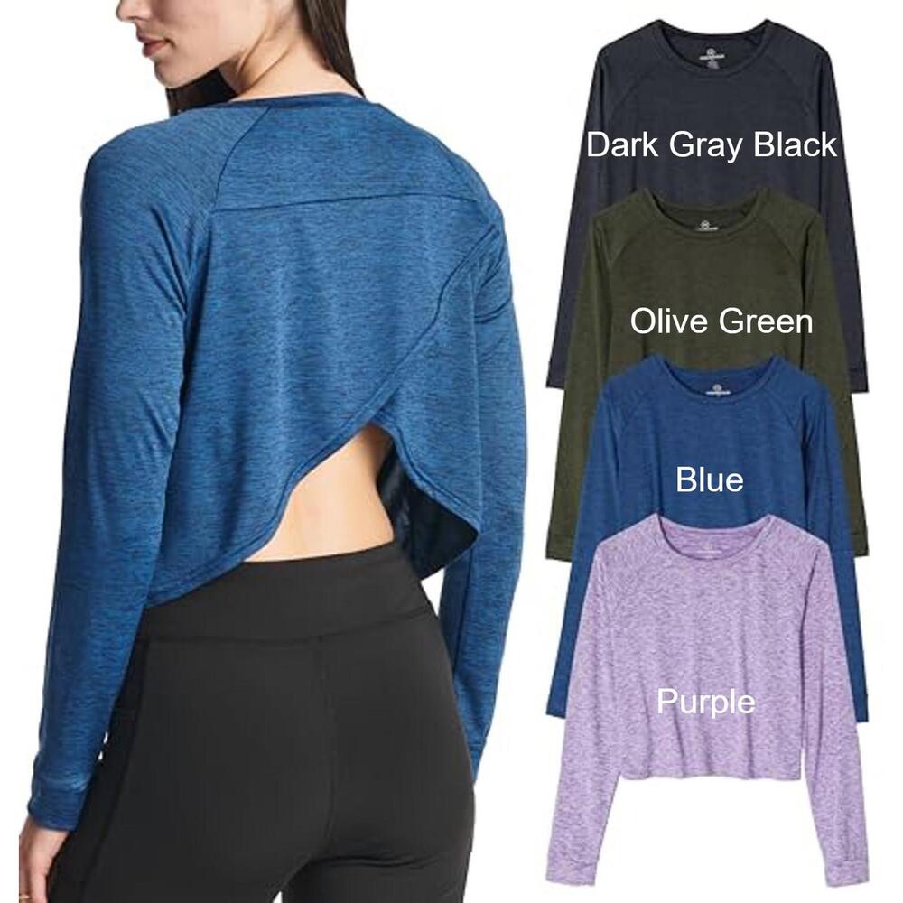 3/$25 Mix and Match! WOMEN'S LONG SLEEVE PETAL BACK CROP TOP - Picture 4 of 5